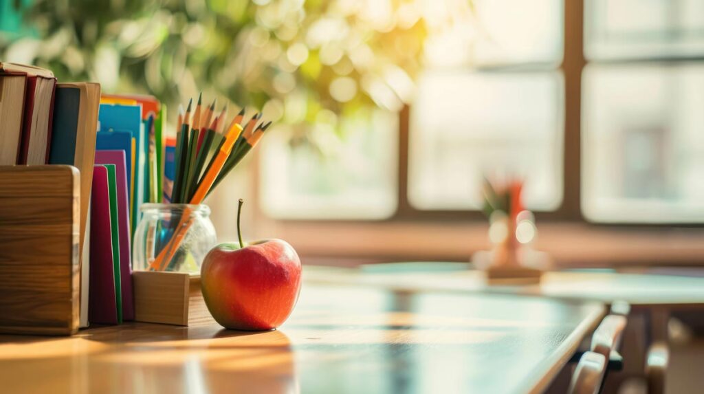 Apple on a desk